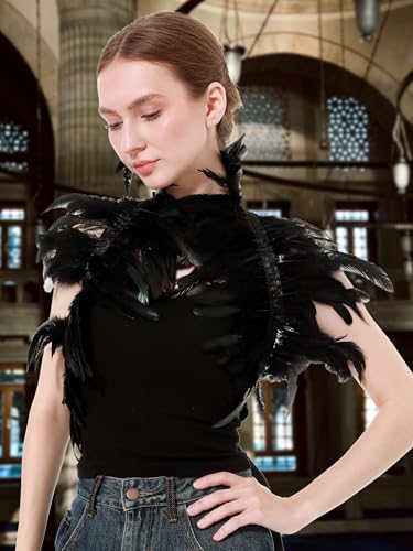 Women Feather Shawl Gothic Collar Cape Halloween Angel Demon Cosplay Party Costume