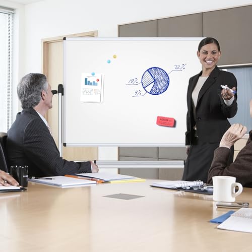 VIZ-PRO Double-Sided Magnetic Mobile Whiteboard, 48 x 36 Inches, Aluminium Frame and Stand