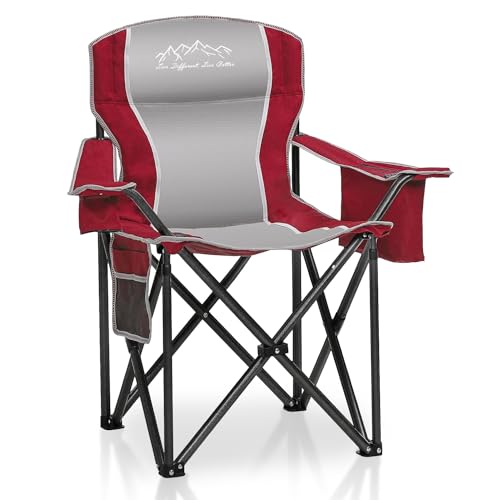 SAILARY Folding Camping Chair Portable Outdoor Heavy Duty Padded Chairs Lawn Chair with Cup Holder, Storage Pocket and Coo...