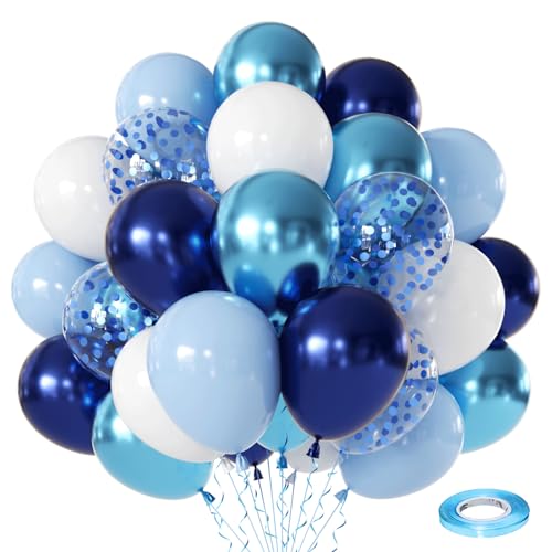 Navy Blue White Balloons Set, Include 50pcs 12inch Metallic Blue Balloons and Pastel Dark Light Blue White Latex Balloons ...