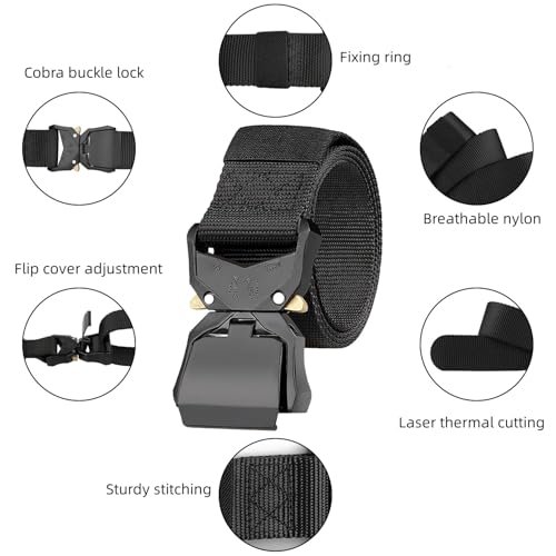 Belts for Men with Heavy-Duty Quick Release Buckle, Men's Military Stretch Nylon Web Belt for Hiking Work-Black