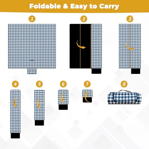 WIN&YING Waterproof Picnic Blanket, 3-Layer 80'' x 80'' Extra Large Picnic Blankets, Outdoor Blanket Foldable and Washable...