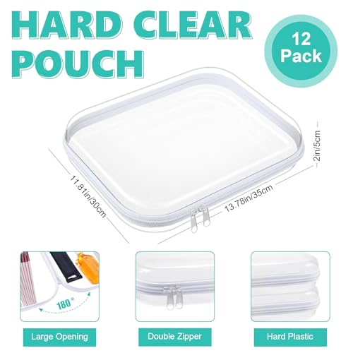 12 Pack Clear Hard Zipper Cases Transparent Hard Plastic Zipper Pouches Durable PVC Makeup Bags Cosmetic Snack Storage Organizer, Travel & Home Essentials