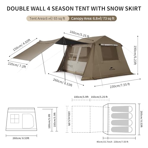 Naturehike Village Instant Tent, 4 Person 8 Person Camping Tent with Full Rainfly, Waterproof Large Cabin Tents for Car Ca...