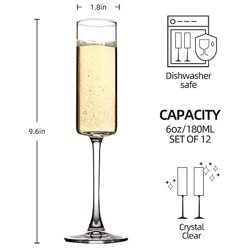 YARYOUNG Set of 12 Square Champagne Glasses, 6 oz Capacity, Premium Crystal Clear Glass