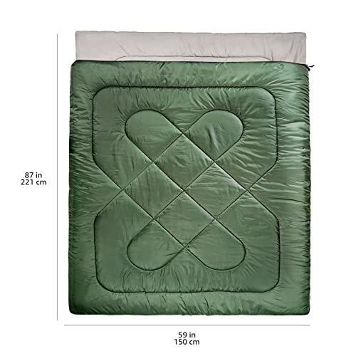Amazon Basics 40°F Cool Weather Two-Person Sleeping Bag, 87 Inches x 59 Inches, Olive Green