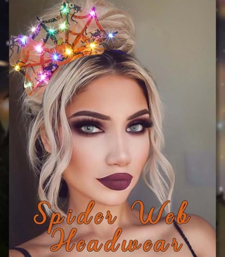 Uranian Light Up Halloween Headbands Cobweb Hairbands Led Bow Hair Hoop Flashing Pumpkin Ghost Headband Glowing Festival P...