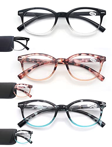 MODFANS Reading Glasses 2.5 Women 3 Pack Spring Hinge Fashion Round Stylish for Reading with Pouch
