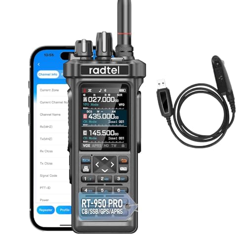 Radtel RT-950 PRO Ham Radio TX GPS/APRS, 10W Walkie Talkie Long Range Handheld Two Way Radio, AM/FM/CB/SW/MW/LW RX, Blueto...