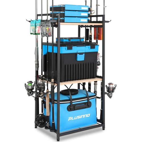 PLUSINNO 3 Tier Fishing Rod Holder, Fishing Pole Holders for Garage, Fishing Rod Rack Fishing Rod Storage Up to 8 Rods, Fi...