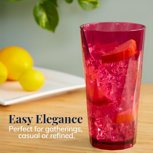 US Acrylic Optix Plastic Reusable Drinking Glasses (Set of 8) 20oz Water Cups in Jewel Tone Colors | BPA-Free Tumblers, Ma...