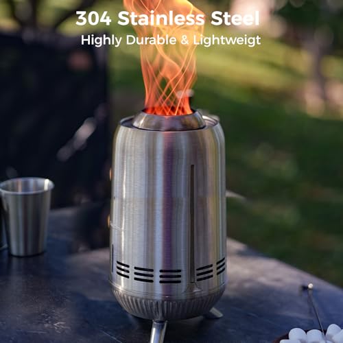 Camping Stove 3 Burner 20400 BTU Propane Portable Stove with 6.4 * 12IN Smokeless Tabletop Fire Pit with Stand