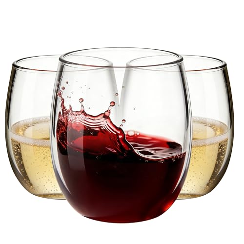 24 Pack 12oz Plastic Stemless Wine Glasses, Disposable Clear Wine Cups - Shatterproof, Unbreakable & BPA-Free, Recyclable ...