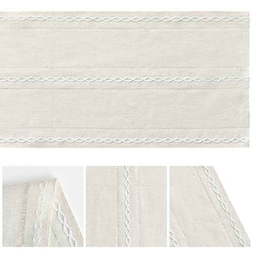 Artoid Mode Beige Rustic Cotton Linen Table Runner, Seasonal Embroidered Hollow Kitchen Dining Table Decoration for Home P...
