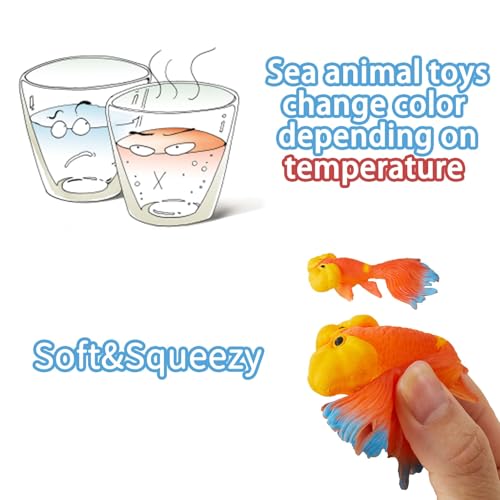 Color Changing Water Table Toys, Mold Free Bath Toys, Squishy Mini Fish Sea Animals Toys for Kids, for Pool, Bathroom, Oce...