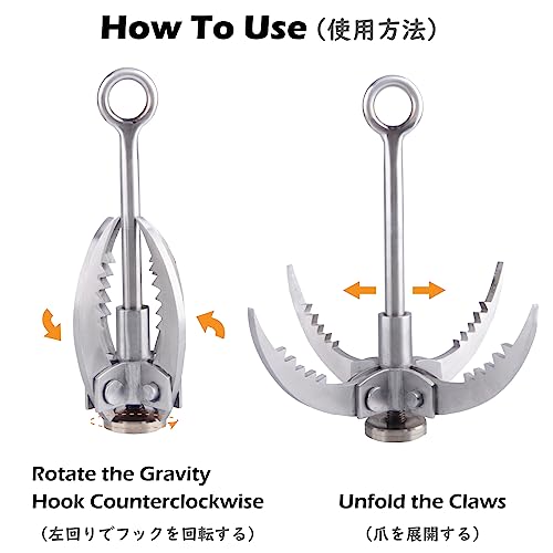 TRIWONDER Grappling Hook Gravity Rock Climbing Hooks Folding Carabiner Claws Stainless Steel Anchor for Climbing, Fishing,...
