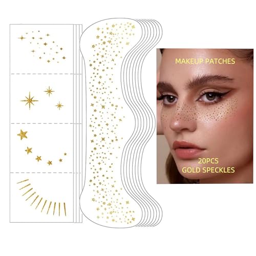 Glitter Freckles Face Tattoo - 20Pcs Waterproof Gold Temporary Sparkle Patches for Women Glow Up Makeup Patches Accessorie...