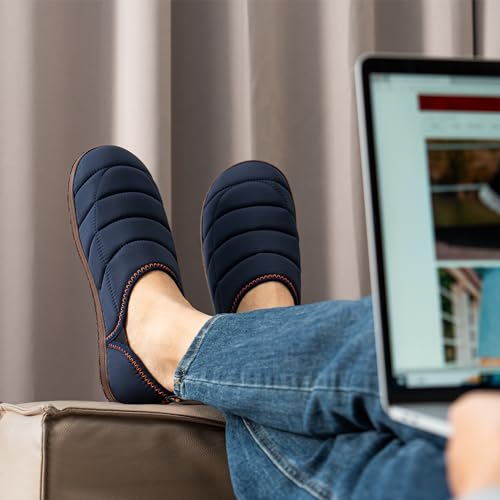 LongBay Men's Outdoor Slippers Two Tone Warm Memory Foam Slip On Indoor House Shoes bedroom Loafers