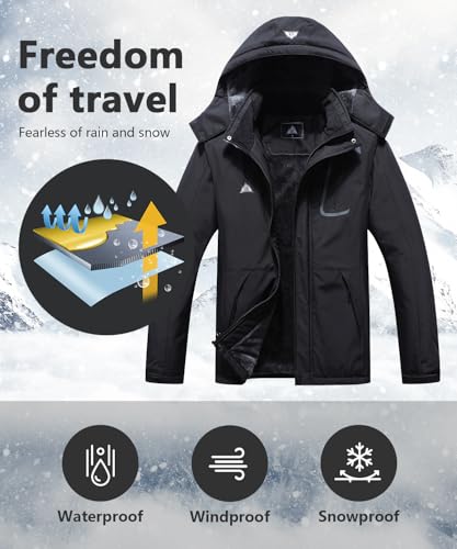 MAOYSSEN Men's Mountain Winter Coat Warm Fleece Ski Snow Jacket Waterproof Raincoat with Hood