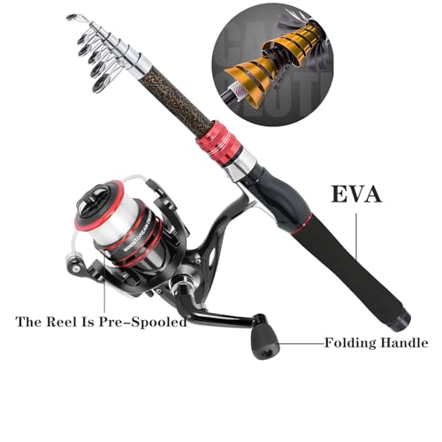 Carbon Fiber Fishing Pole Combo Set -2PACK 2.1m/6.89ft Spinning Reel, 57pcs Accessories Kit for Saltwater & Freshwater Fis...