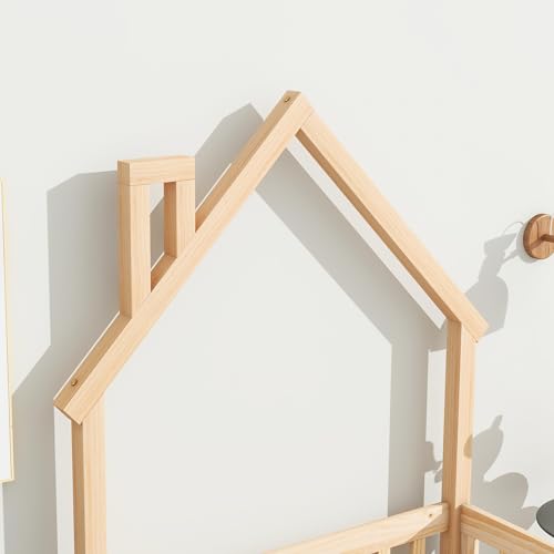 Lighluxstly Twin Size Montessori Floor Bed with Fence and Door, House-Shaped Headboard Floor Bed with Full-Length Guardrails, Floor House Bed for Teens