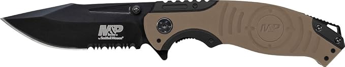 Smith & Wesson M&P SWMP13GLS 8.2in High Carbon S.S. Folding Knife with 3.5in Serrated Clip Point Blade and Aluminum Handle...