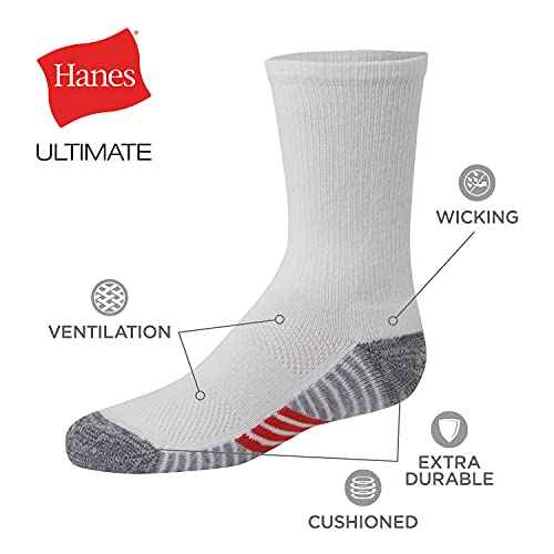 Hanes Ultimate Boys' Crew Performance Sport Socks, 10-Pair Packs