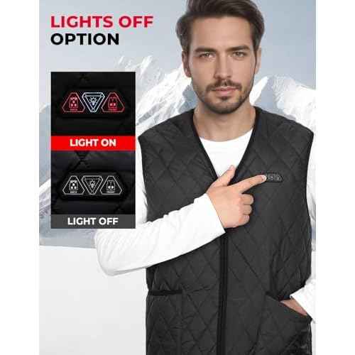 KEMIMOTO Mens Heated Vest, Heated Quilted Jackets for Men, V-Neck Zipper Vest(Batteries Not Included)