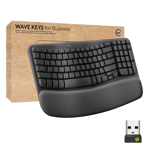 Logitech Wave Keys for Business, Wireless Ergonomic Keyboard with Cushioned Palm Rest, Secure Logi Bolt Technology, Blueto...