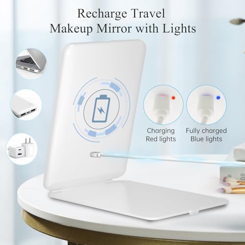FUNTOUCH Rechargeable Travel Makeup Mirror with 72 Led Lights, Portable Lighted Beauty Mirror, 3 Color Lighting, Dimmable ...