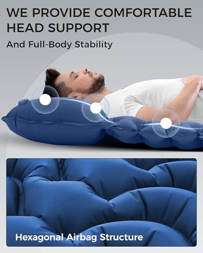 KingCamp Sleeping Pad for Camping, Inflatable Sleeping Pad Ultralight Connectable Camping Mattress with Pillow Built-in Fo...