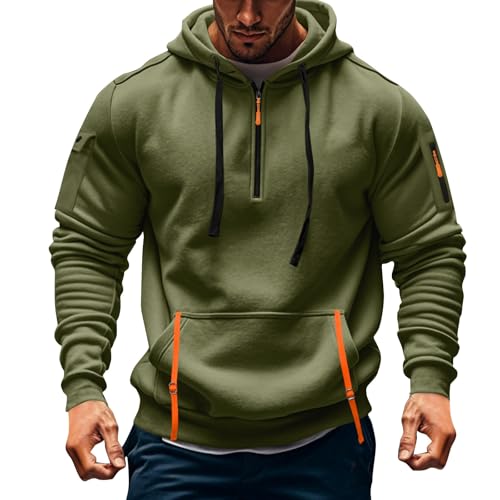 ZXCTKA Mens Quarter Zip Pullover Tactical Hoodies Vintage Long Sleeve Casual Fashion Hoodie Fall Winter Sweaters
