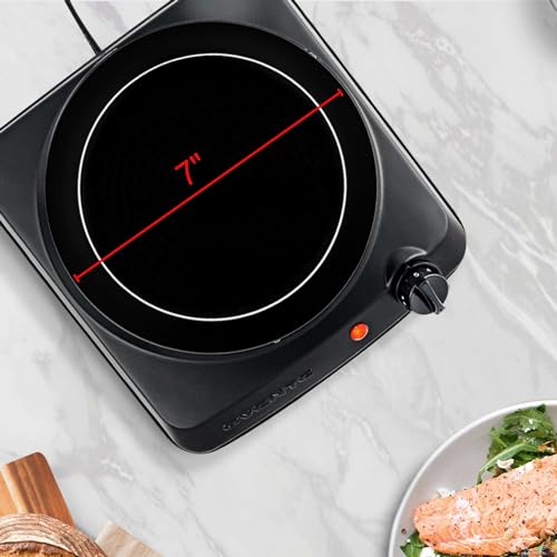 OVENTE Countertop Infrared Single Burner, 1000W Electric Hot Plate with 7” Ceramic Glass Cooktop, 5 Level Temperature Sett...