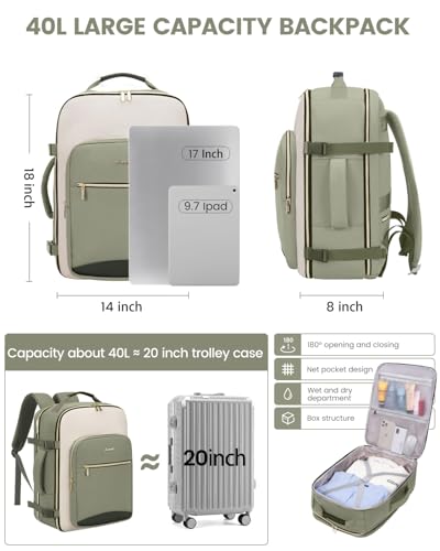 LOVEVOOK 40L Travel Backpack for Women & Men, Airline Approved Carry On Luggage with 3 Packing Cubes, TSA Overnight Bags, ...