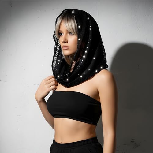 Sequin Unisex Rave Hood, Sparkly Bandana Head Scarf, Festival Outfit & Costume Accessory for Mardi Gras, Halloween & Conce...