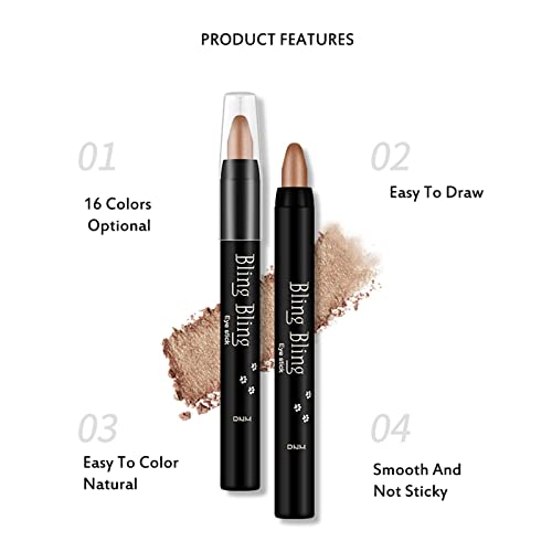 VolksRose 16 Colors Eyeshadow Shimmer Stick, Highlighter Eye Shadow Sticks Set, Colorful Eyeshadow Pencil Crayon Creamy, W...