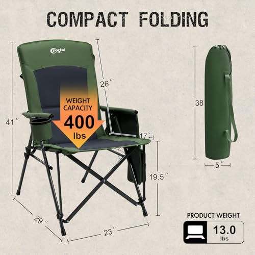 Portal Heated Camping Chairs for Adults Outdoor Sports Oversized Folding Lawn Chair with High Back, Heavy Duty 400 Lbs, Ba...