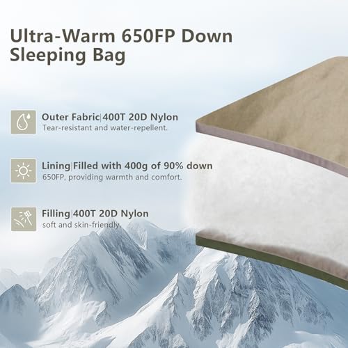 BISINNA Down Sleeping Bag for Adults 650FP Ultralught Wearable 3 Season Backpacking Sleeping Bags Muti-Use Outdoor Packabl...