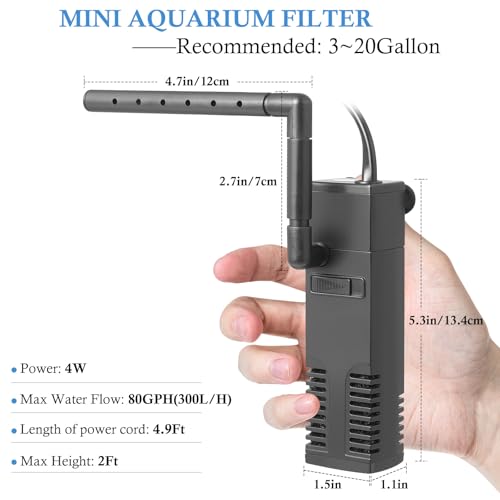 FEDOUR Submersible Aquarium Internal Filter, Filter with Water Pump for Fish Tank up to 35 Gallon (for 3-20 gallon)