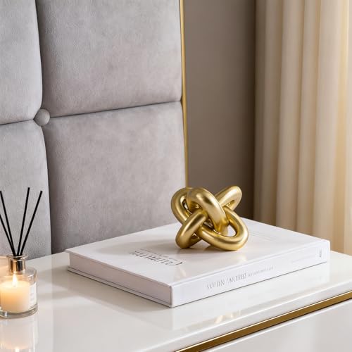 Golden Knot Statue, Three Knot Sculpture Home Decor Accents, Knot Sculptures and Statues for Rustic Coffee Table Living Ro...