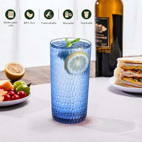 MIYOPESI 15oz and 22oz Colorful Acrylic Glasses Drinkware (Set of 8), Honeycomb Stackable Shatter-Proof Plastic Tumblers, ...