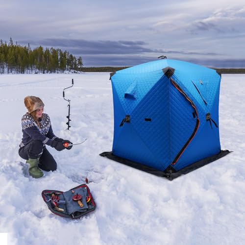 Portable Ice Fishing Tent Insulated, 1-2 People Square Ice Fishing Tent, 57x65 in Shelter Oxford Cloth Ice Fishing Shanty,...