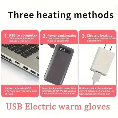 2pcs Heated Glove for Men Women, Heated Gloves Hand Warmers, Winter Warm Glove Liners for Riding Ski Hiking with USB Cable
