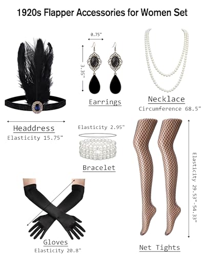 1920s Flapper Dresses Accessories for Women Theme Set Roaring 20s Great Gatsby Costume Dresses Accessories for Women