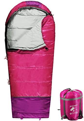 REDCAMP Kids Mummy Sleeping Bag for Camping, 3 Season Cold Weather Sleeping Bag Fit Boys,Girls & Teens, Blue/Rose Red