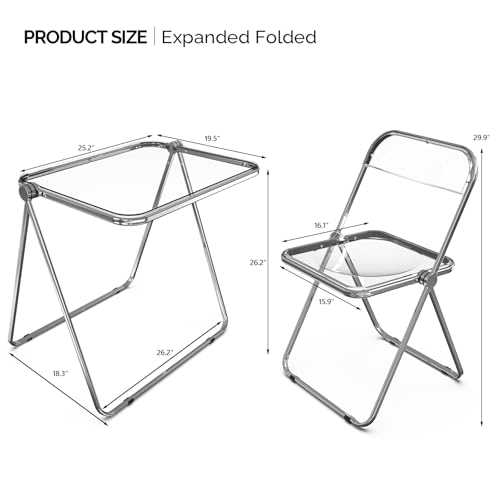VINGLI Folding Acrylic Table and Chair Set Small TV Tray for Snack Dinner on Couch, Tiny Foldable Desk Writing Desk for Ho...