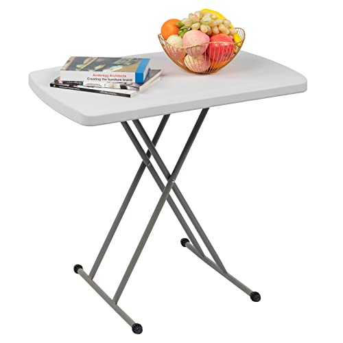 VINGLI Small Adjustable Folding Table, 13.8 in-28 in Height Personal Laptop TV Tray, HDPE Plastic Top with Steel Frame, 30...
