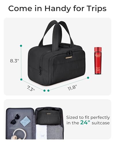 BAGSMART Travel Toiletry Bag, Lightweight Large Wide-open Travel Bag for Women, Puffy Cosmetic Makeup Bag Organizer with H...