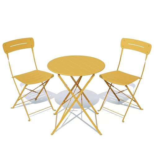 Grand patio Premium Frame Patio Bistro Set, Colorful Folding Outdoor Patio Furniture Sets, 3-Piece Patio Table and Chair S...