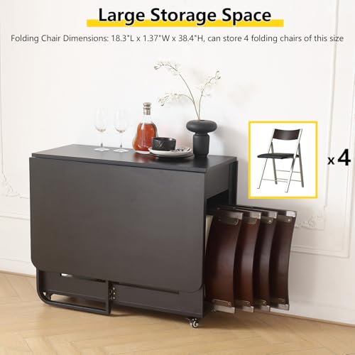 VASTATIO Folding Dining Room Table with Two Drawers for 4/6 with Space Saving Drop Leaf Table,Lockable Wheels & Storage, H...